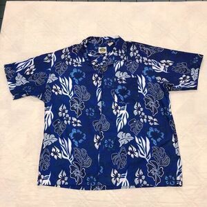 FlipBox Button Down Hawaiian Shirt XL Made in USA Blue Floral Short‎ Sleeve